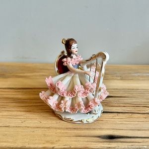 Dresden Lace Doll “The little girl who plays the harp" Vintage